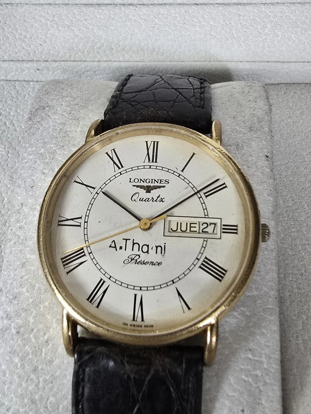 Longines Men’s Watch - White Dial, Gold Case, Black Strap